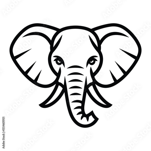 Elephant Head Vector Illustration in Black and White Simple Outline Style