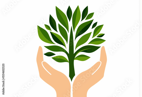 Hands holding green plant symbolizing environmental care and growth  