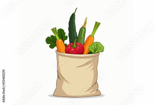 Fresh vegetables in a burlap sack on a white background  