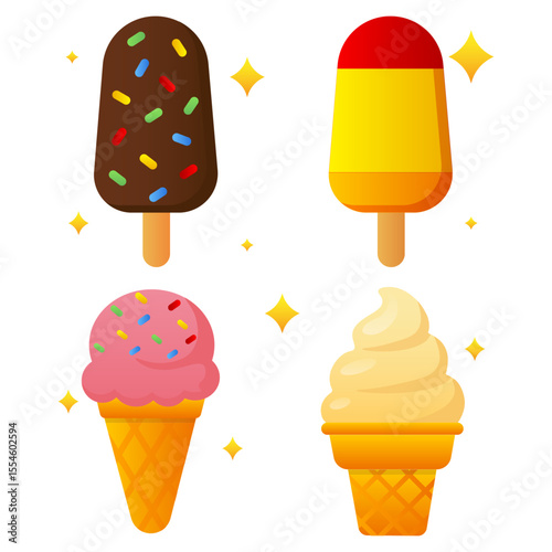 Set of colorful ice cream - summer sweets in flat style. Vector illustration