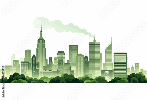 Green city skyline with skyscrapers and trees in minimalist style  