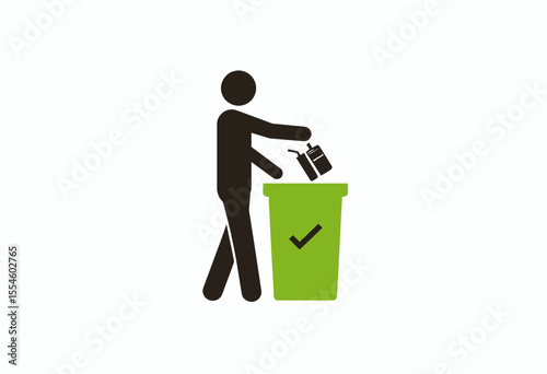Person disposing of trash in a green recycling bin icon  