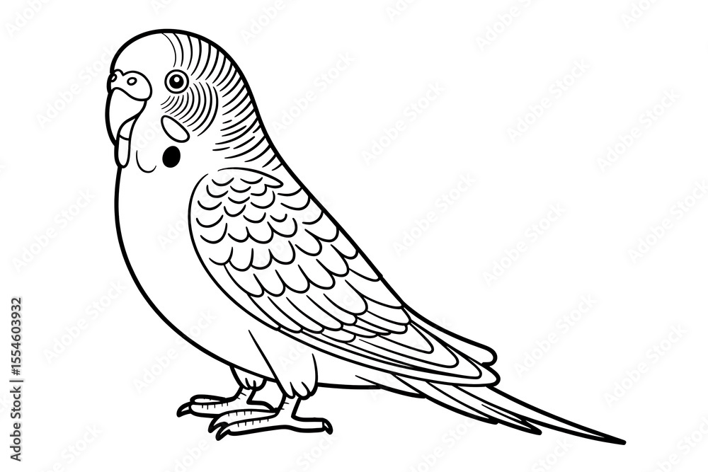Fototapeta premium A parakeet, outlined in black ink. 