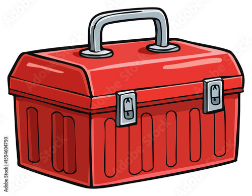 Cartoon illustration of a red metal toolbox, isolated