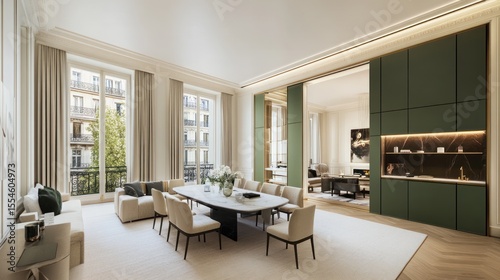 A spacious dining area with a contemporary design.