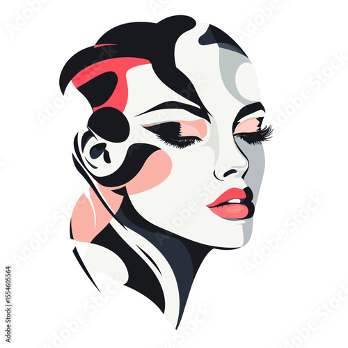 Abstract portrait of a woman with colorful hairstyle and makeup  