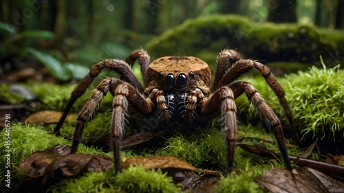 Detailed Spider Close-Up on Green Moss