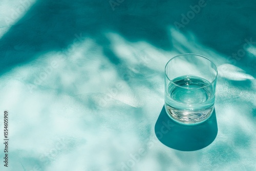 Refreshing margarita on the rocks with sunlit shadows on turquoise background
