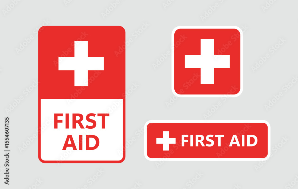 Fototapeta premium First Aid Sign Designs Essential Red Cross Symbols for Emergency Preparedness and Safety Guidelines