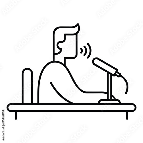 Line art illustration of a person speaking into a microphone