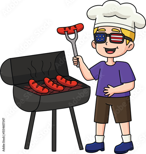 4th of July Cooking Hotdogs Cartoon Clipart 
