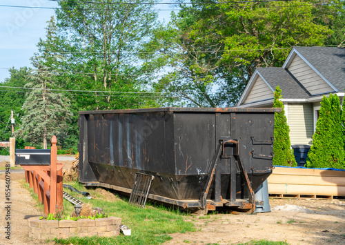 dumpster outside house for renovation works