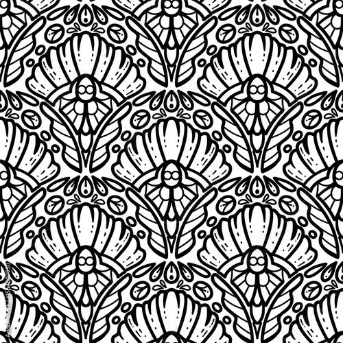 250672 line scribble seamless scallop pattern, motifs floral hand drawn, scribble style, scallop pattern, design for seamless floral pattern, printing, wrapping, background and craft