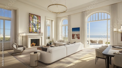 Luxurious living room with ocean views.