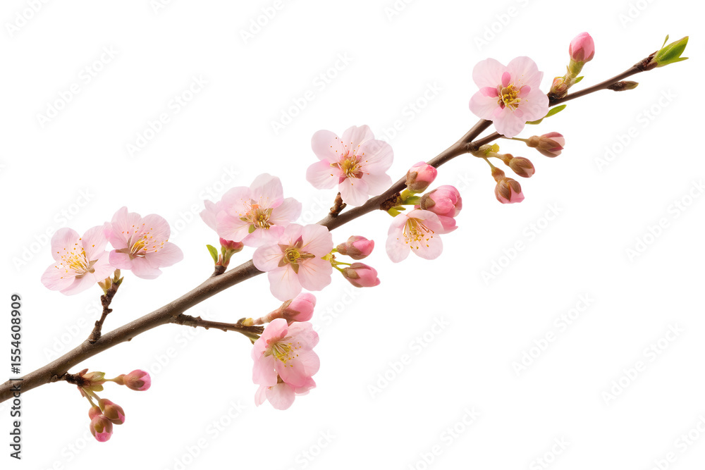 Fototapeta premium Delicate Pink Cherry Blossoms on White Background