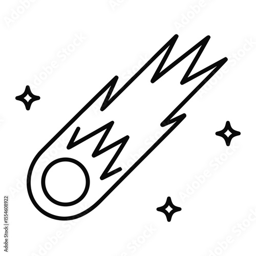Simple Line Art Illustration of a Shooting Star with Sparkles