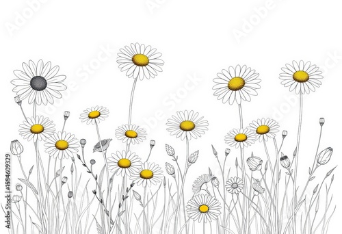 Wallpaper Mural Elegant line art set of wildflower daisies, botanical meadow plants, and grass  Perfect for floral design, icon, botanical Torontodigital.ca
