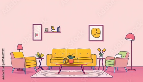 Wallpaper Mural Elegant minimalist line icons depicting modern furniture sets for interior design ,   vector illustration,  minimalist Torontodigital.ca