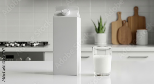 Milk Carton and Glass on Kitchen Counter