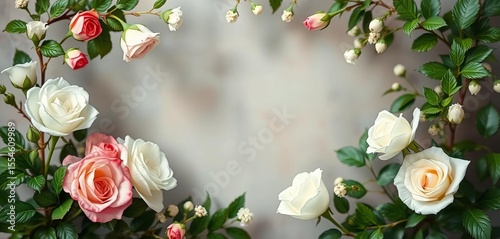 Wallpaper Mural Elegant white rose and greenery floral frame, soft blurred background ,  party,   celebration Torontodigital.ca