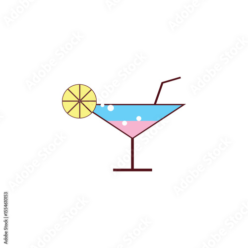 Simple flat drink icon with glass and straw