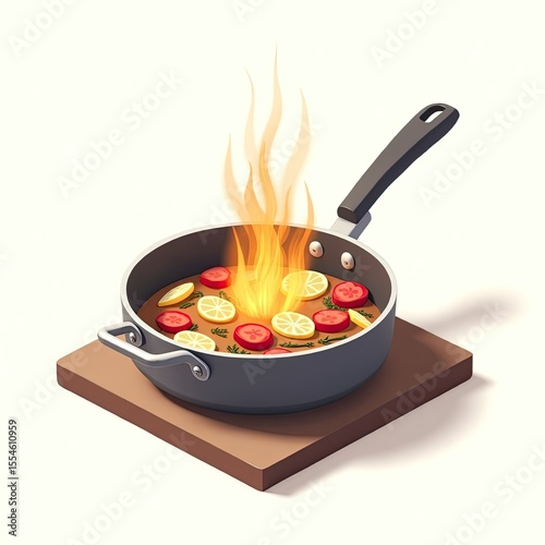 Steaming Tomato Soup with Basil in a Copper Pan