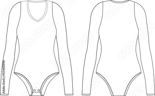 Vector art of vector illustration of a womens long sleeve bodysuit, isolated on white background, showing front and back views