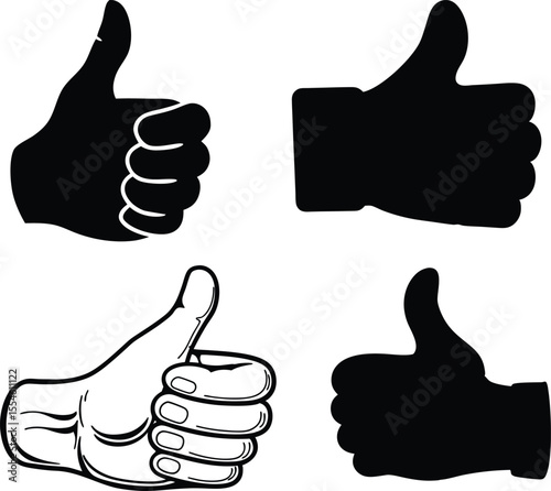 Thumbs Up Hand Silhouette Vector Icon.