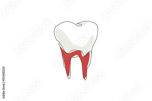 Single continuous line drawing tooth with the bottom covered in blood. Consequences of inconsistent brushing. Not clean enough. International Scurvy Awareness Day. One line design vector illustration