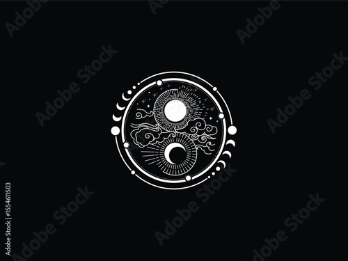 minimalistic, yin and yang, sun and moon Victor illustration