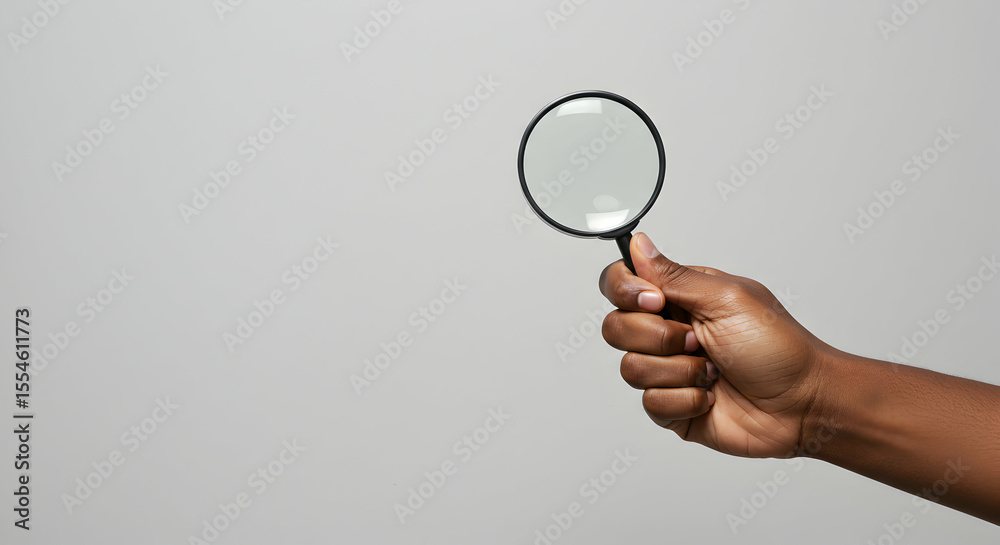 Hand holding magnifying glass search investigation discovery exploration detail close up examination inspect analyze research find solution Hand holding magnifying glass search investigation discovery exploration detail close up examination inspect analyze research find solution