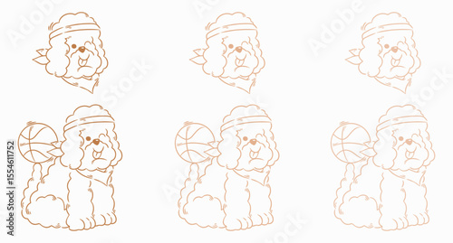 Cute dog cartoon hand drawn vector illustration. Can be used for baby t-shirt print, fashion print design, kids wear, cute dog vector design set, mono line
