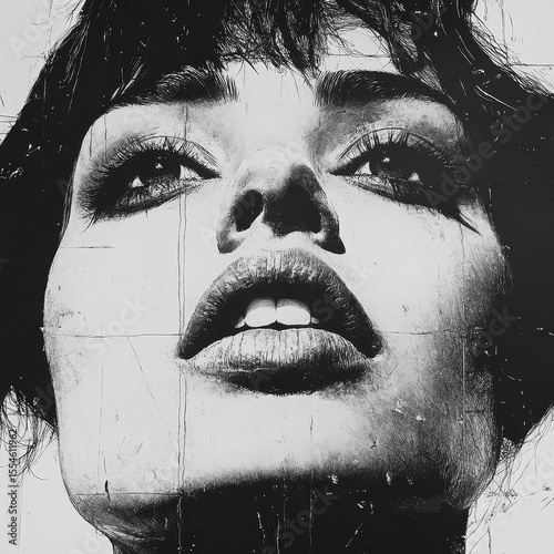 Monochrome Woman Face  Grunge Art  Black and White Portrait