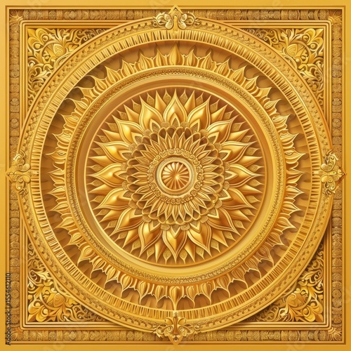 Golden Mandala Ornament  Luxury Floral Design  3D Carving  Architectural Detail