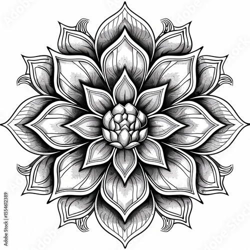 Ornate Black and White Mandala Flower Design