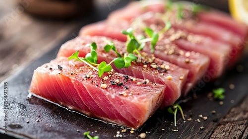 Seared tuna steak with microgreen as garnish