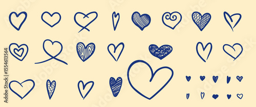 Hand drawn heart shapes collection. Vector illustration.