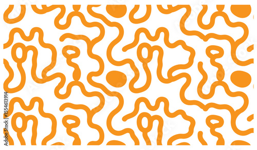 Seamless Pattern of Orange Wavy Lines and Circles on White Background