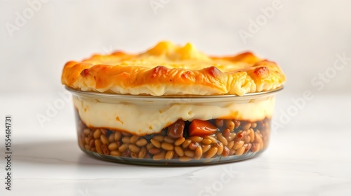 Piping hot shepherd’s pie with steam rising from the mashed potato topping