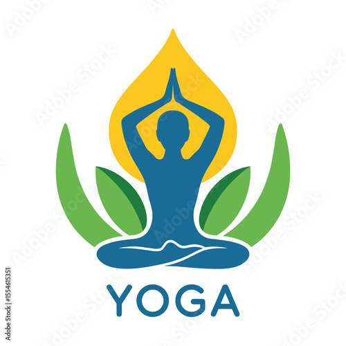 Yoga Meditation Pose with Lotus Flower and Silhouette Illustration Design