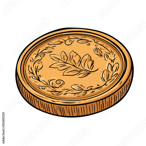 2D flat Antique Coin vector illustration, isolated on a white background.