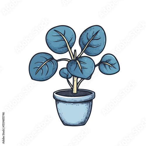 2D flat Chinese Money Plant vector illustration, isolated on a white background.