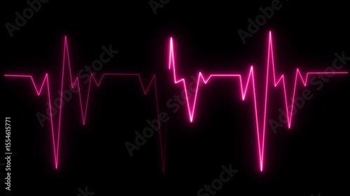 Glowing heartbeat test icon neon signal animation black background