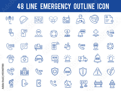 Emergency outline  editable stroke icon set. Containing Evacuation, emergency hotline, SOS ,emergency call, ambulance, help,  and more.. Vector illustration