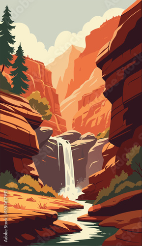 Scenic Desert Canyon with Tall Waterfall View
