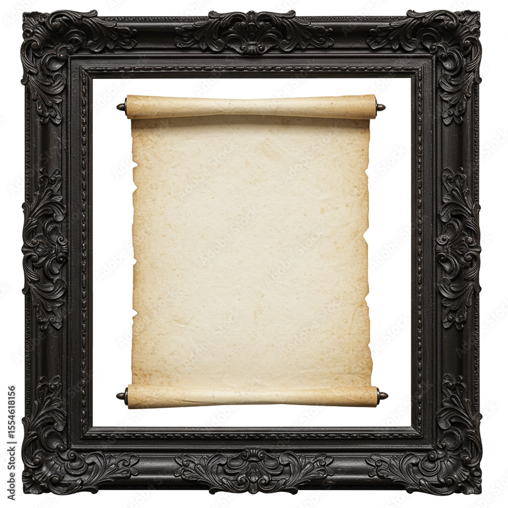 Fototapeta premium antique scroll in ornate wooden frame blank parchment