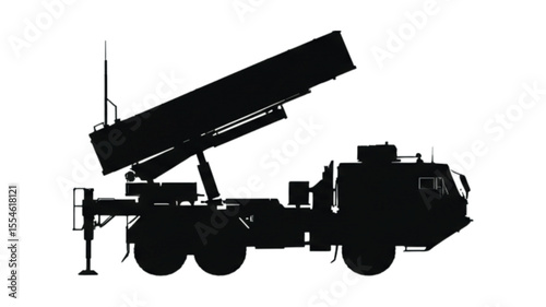 Patriot Missile System Silhouette | Bold Black Vector of Air Defense Launcher Side View

