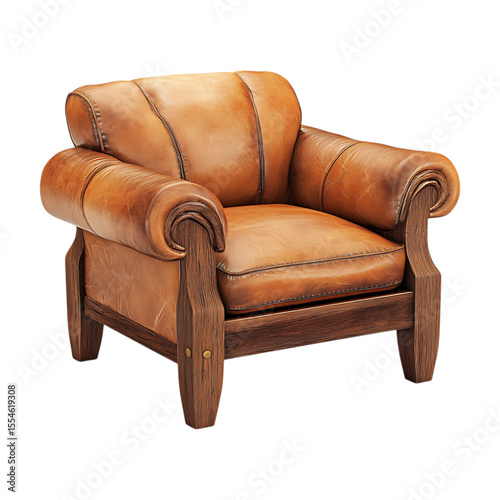 Leather Armchair Rustic Elegance for Home Decor On Transparent Background