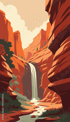 Scenic Desert Canyon with Tall Waterfall View