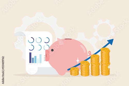 Financial saving money for retirement concept. Money management, strategy or plan for high return investment. Data analysis risk management and security for growth earning. flat vector illustration.